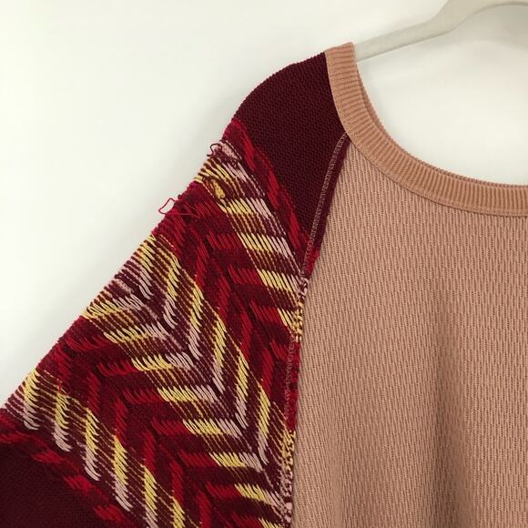Free People S Rainbow Dreams Batwing Sleeve Knit Sweater mauve red woven 0552 - Picture 5 of 12
